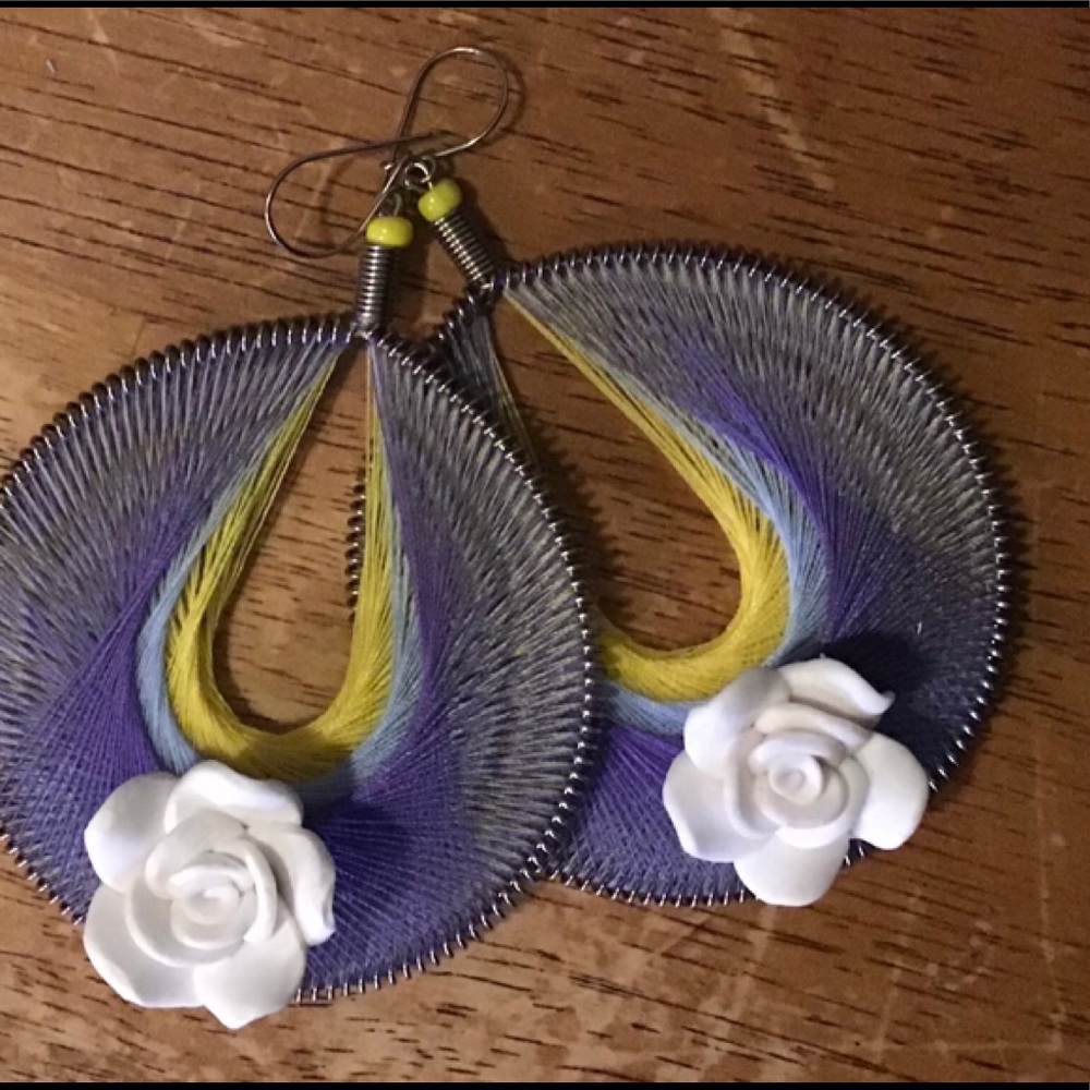 Mexican Handmade Thread Rose Earrings Lulu